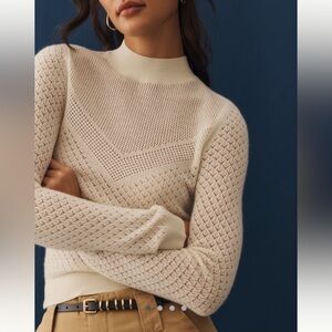 Anthropologie cashmere pointelle mock neck sweater